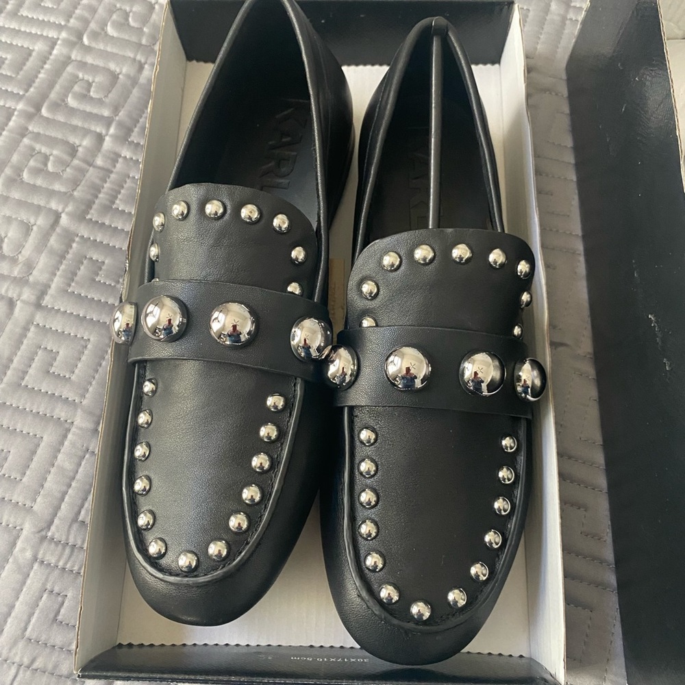 Mark Lagerfeld black embellished loafer shoe 8 M
